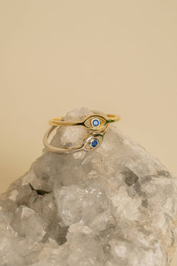 Lola Evil Eye Blue Sapphire Ring - 14K Gold Vermeil